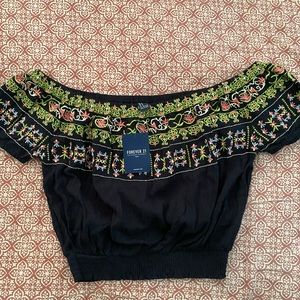 Embroidered Off the Shoulder Top